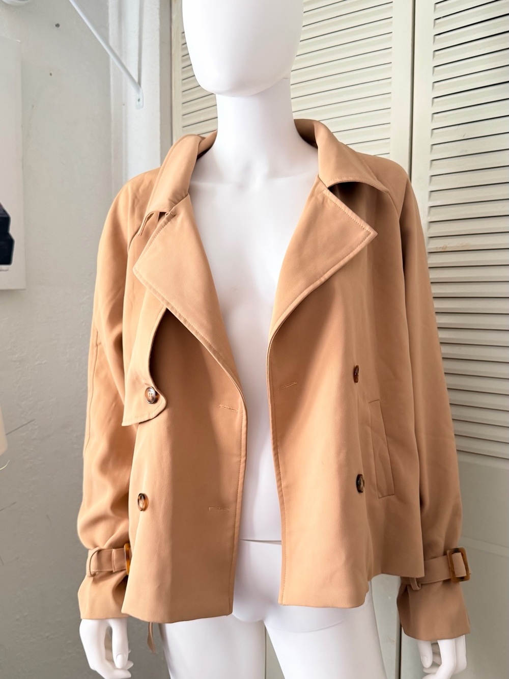NWT Camel Cropped Double Breasted Trench Jacket